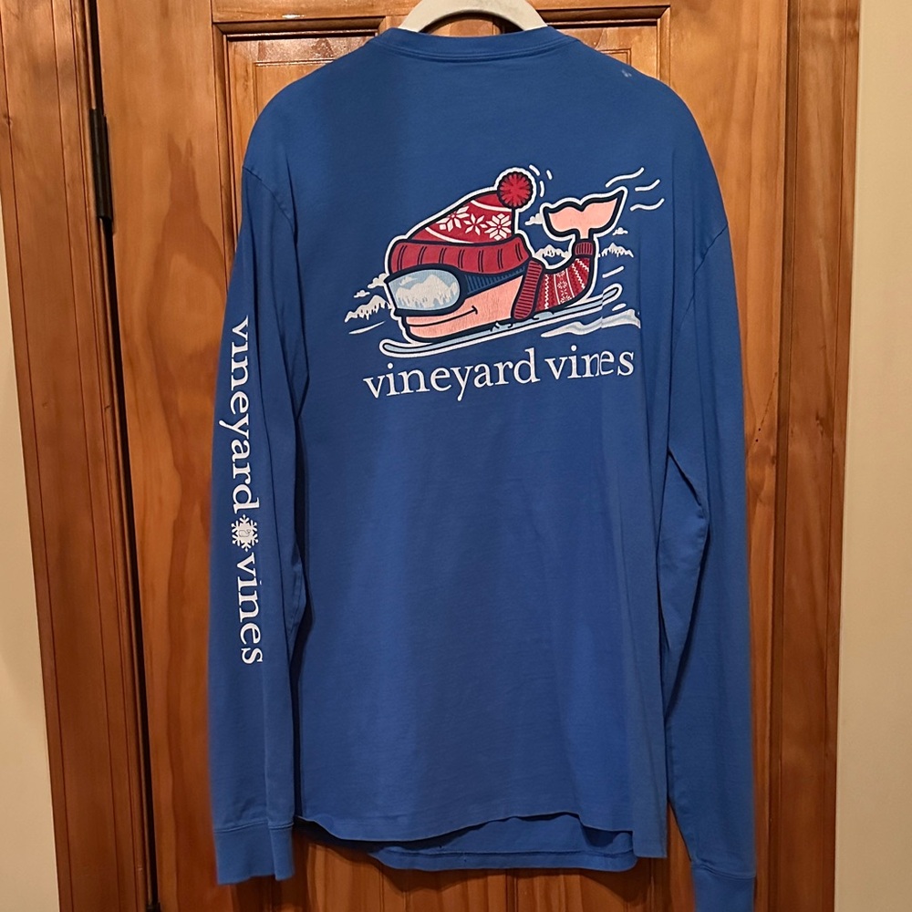 Vineyard Vines Whale Winter Ski Snow Long Sleeve Shirt Men’s Medium 100% Cotton